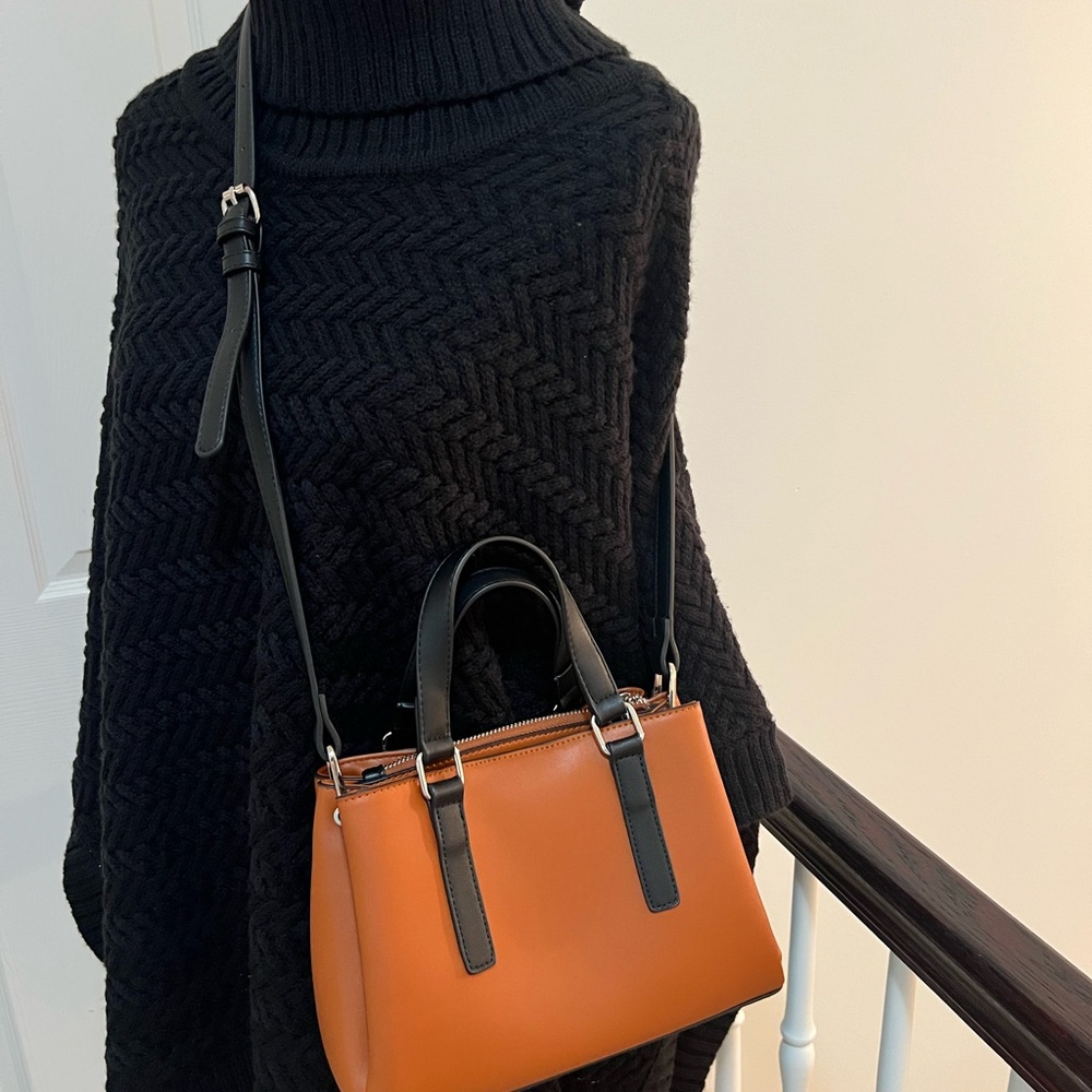 CO LAB Chic Cognac and Black Crossbody Bag